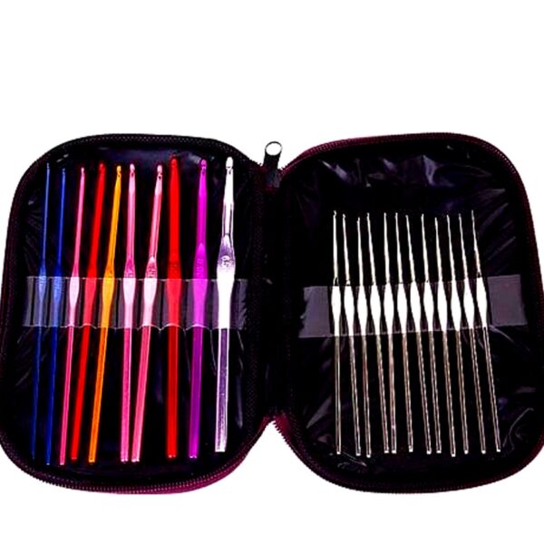 Aluminium Crochet Hooks Knitting Needles Set with Case (Multicolour) - 22 Pieces