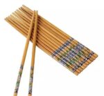 Set of 5 Pairs Designer Natural Round Bamboo Reusable Chopsticks, Size 9.5 Inch