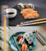 Set of 5 Pairs Designer Natural Round Bamboo Reusable Chopsticks, Size 9.5 Inch - Image 3