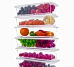 Fridge Storage Boxes Set of 6 with Removable Drain Plate & Lid