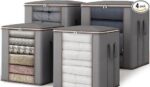 Extra Large Blanket Storage Bags with Reinforced Handles - Pack of 4, Grey