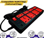Mini Power High Quality Multi Socket Extension Board/Cord With 1 Switch, Led Indicator, Safety Fuse & 4+4 =8 Socket International Sockets, Extension Board With 2 Meter Copper Wire