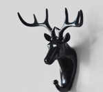 Plastic Deer Head Hanging Hook, Self Adhesive Wall Door Hook Hanger Bag Keys Sticky Holder (Black)